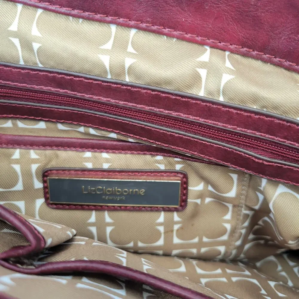 Liz Claiborne Dark Red Vegan Leather Oversized Tote w Tortoise and Gold Hardware